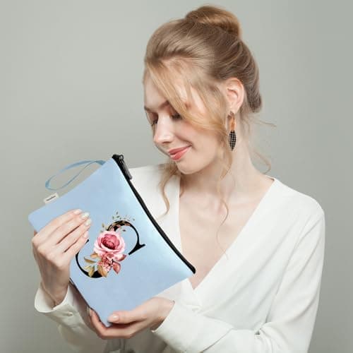 Vavabox A-Z Personalized Makeup Bag, Birthday Gifts for Women Mom, Gifts for Best Friend, Bride Bridesmaid Cosmetic bag (S, Blue) - Thumbnail 6