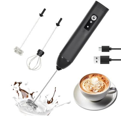 Rechargeable Milk Frother Handheld Electric Frother Wand Coffee Foam Maker with 2 Stainless Stee Whisks & 3 Speeds,Drink Mixer Handheld for for Latte, Cappuccino, Hot Chocolate, Matcha, Egg (Black)