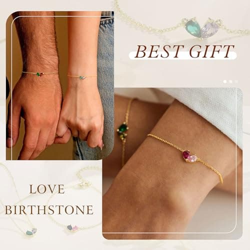 Turandoss May August Birthstone Bracelet for Women - Created Emerald, Peridot Bracelet Pear Birthstone Bracelets for Women, 14K Dainty Gold Plated Bracelets for Women Girls Jewelry Gifts - Thumbnail 4