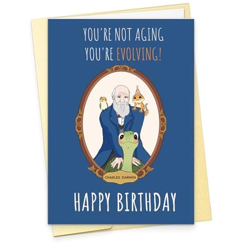 Charles Darwin Evolution Funny Birthday Card for Men Women – You’re Not Aging, You’re Evolving, Funny Science Pun Birthday Card for Dad Mom Husband Wife Seniors Boyfriend Girlfriend Teacher Coworker Classmate - Image 1