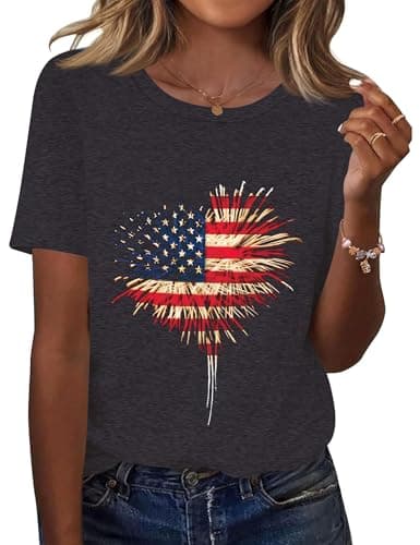 Kistore Short Sleeve Tops for Women USA Flag Crew Neck Dressy Casual Blouses Patriotic Shirts Summer Clothes 2026 XL - Image 1