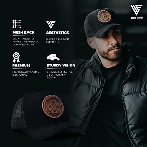 Urban Effort Mesh Trucker Hat,Men and Womens Trucker Hats with Adjustable Strap,Baseball Snapback Closure for Mountaining,Hunting&Hiking (Black) - Thumbnail 2