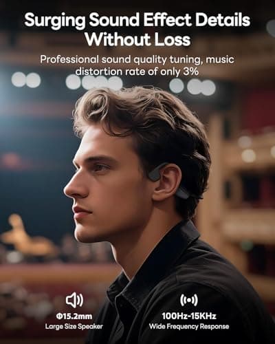 Bone Conduction Headphones, Open Ear Headphones Wireless Bluetooth, 15H Playtime, Dual Stereo Bass Technology, 27g Lightweight Wear, Call Noise Cancellation, IPX6 Waterpoof for Commuting, Walking - Thumbnail 4