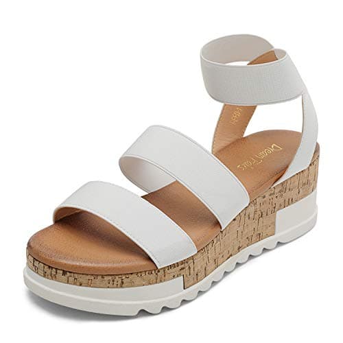 DREAM PAIRS Women's Open Toe Elastic Ankle Strap Casual Flatform Platform Wedges Sandals,Size 6,White,REED-1 - Image 1