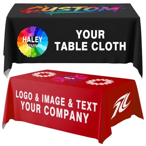 Aomdan Custom Table Cloth with Business Logo Customized Tablecloth Rectangle Table Personalized Table Cloth for Business Tradeshow Events for Birthday Wedding Anniversary Decoratio (5FT Open Back) - Image 1