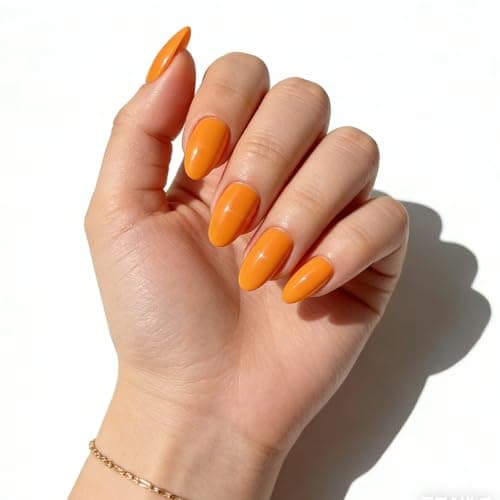 Bright Orange Press on Nails Medium, False Acrylic Nails Press Ons,Jelly Fake Nails,Natural Petite Glue on Nails,Stick on Nails for Women Girls in 30 PCS - Image 1