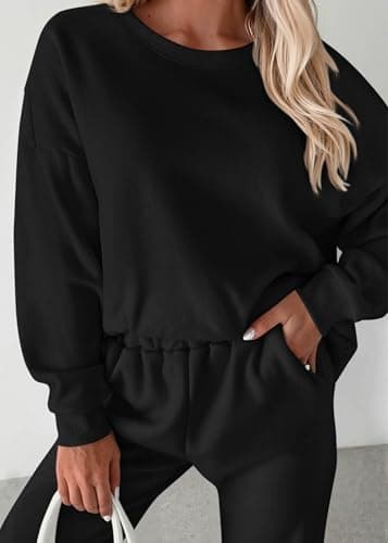 KIRUNDO Sweatsuits Women 2 Piece Outfit Matching Workout Lounge Sets Fall Fashion Clothing Tracksuit Airport Outfits 2026(Black,XX-Large) - Thumbnail 4