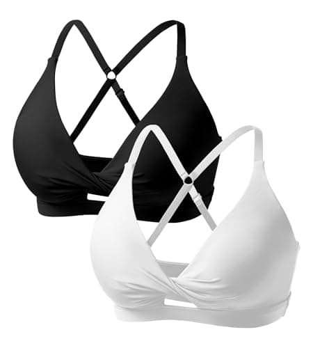 ULTREAGLE Padded Sports Bras for Women - Strappy Sports Bra Workout Tops for Women Twist Front Gym Tops Black and White - Image 1