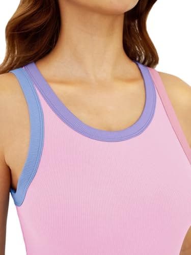 GKBK Womens Colorblock Ribbed Tank Tops Crewneck Fitted Cute Sleeveless Racerback Basic Casual Summer Cami Shirts Pink - Thumbnail 3