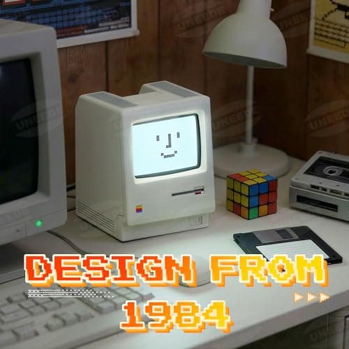 UNEEDE Maclock Retro Desk Clock, 1984 W-8 Computer Inspired Pixel Display Rechargeable Desk Clock, Multi-Alarm, Calendar, Temperature, Dimmable, Unique Retro Tech Gift for Office Bedroom Night Light - Thumbnail 6