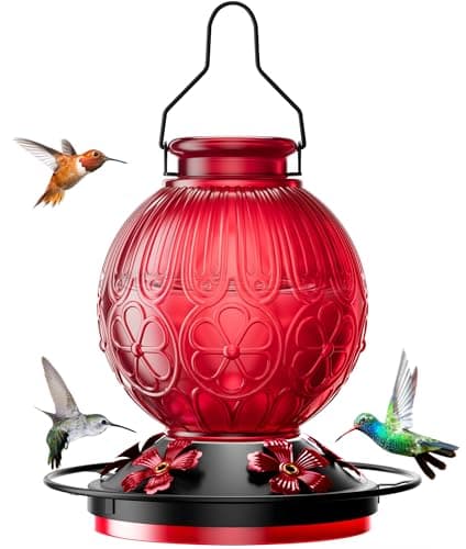 26Oz Hummingbird Feeder for Outdoors, Vintage Glass Bird Feeder with Perch, Durable & Easy to Clean, Hanging Nectar Feeder for Garden, Yard, Deck – Gift for Bird Lovers (Red) - Image 1