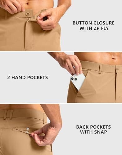 Soothfeel Men's Casual Shorts 7"/ 9" /11" Golf Shorts for Men Flat Front Dress Work Shorts Lightweight with 3 Pockets Dark_Khaki L11.W38 - Thumbnail 4