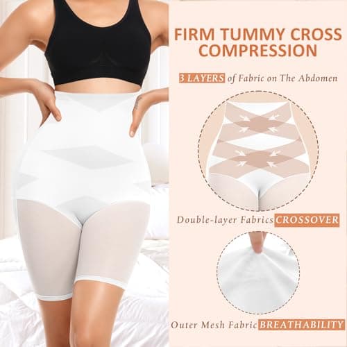 Ganado Shapewear Tummy Control Shorts for Women Cross Design High Waisted Underwear Body Shaper Stomach Shapewear - Thumbnail 3