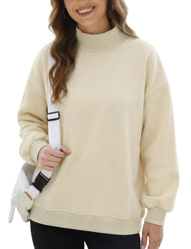 Yimoon Mock Neck Sweatshirt Women Oversized Turtleneck Sweatshirts Fleece Lined Pullover Trendy Outfit(Apricot-M) - Image 1