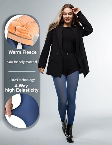 KBVOT Fleece Lined Tights Women Sheer Warm Pantyhose Leggings Fake Translucent Thermal Winter Thick Tights for Dresses - Thumbnail 2