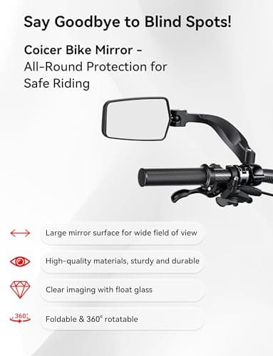 COICER E Bike Mirror Handlebar Mount, Bicycle Rearview for Handlebar - Thumbnail 2