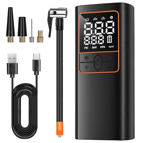 150PSI Cordless Air Compressor - Tire Inflator with Auto Shut-Off, Rechargeable Battery & LED Light, Fast Inflation for Car Tires, Motorcycle, Bike, Sports Equipment, Ball, Air Mattress