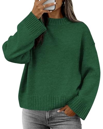 ATHMILE Sweaters for Women 2026 Fall Fashion Outfits Long Sleeve Loose Casual Crewneck Ribbed Knit Pullover Winter Clothes Green - Image 1