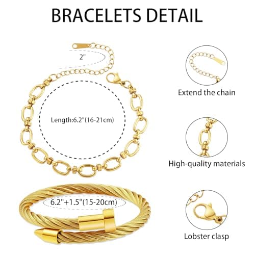 LCTrusttmor Gahna 18K Gold Plated Bracelets Set for Women, Stackable Bangle Bracelet with Adjustable Wristband Chain Set Trendy Jewelry Gifts - Thumbnail 4