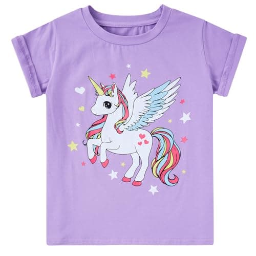 Funnycokid Little Girls Shirt 3T 4T Toddler Purple Tee Unicorn Star Animal T-Shirt Graphic Short Sleeve Clothes Tops - Image 1