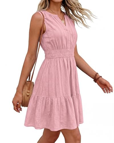 BTFBM Women’s Summer Dresses 2026 Sleeveless V Neck Casual Mini Dress Swing Boho A Line Beach Vacation Sundress Pockets(Pink, XX-Large) - Thumbnail 4