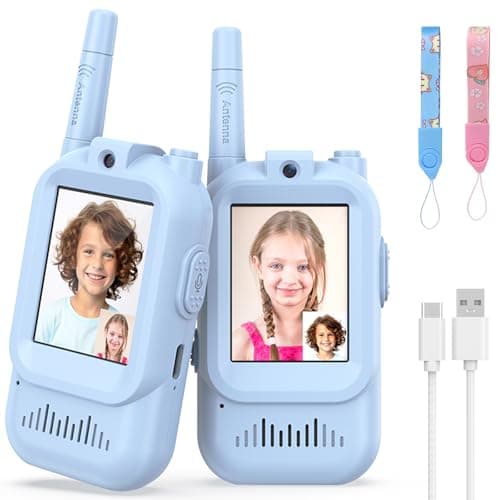 Walkie Talkies for Kids Pack of 2, Rechargeable Long Range Two Way Radios Toys for Boys Girls Age 3-5, Outdoor Adventure Camping Hiking, Birthday with Pink Blue Design - Image 1