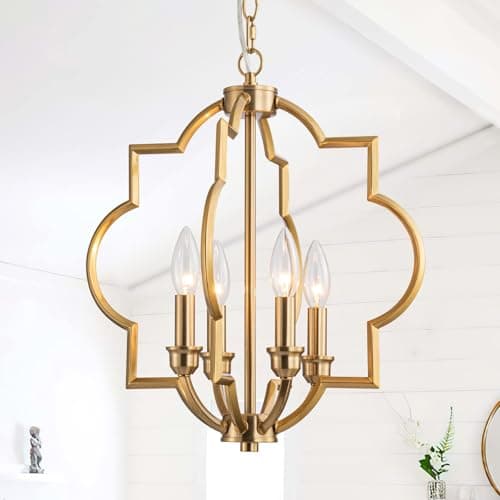 ACANER 4-Light Brushed Gold Chandeliers for Dining Room, 15.6" Farmhouse Geometric Pendant Light Fixture for Entryway Foyer Kitchen Bathroom Over Sink - Image 1