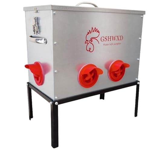 GSHWXD Automatic Chicken Feeder - 40 lb Capacity 6 Port Large Metal Chicken Feeders - with Locking Lid and Legs - Image 1