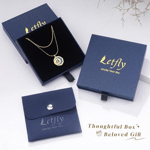 LETFLY Libra Zodiac Necklace for Women, 18K Gold Plated Octagon Shaped Pendant with Cubic Zirconia Adjustable Layered Snake Chain for Womens Jewelry Gifts - Thumbnail 6