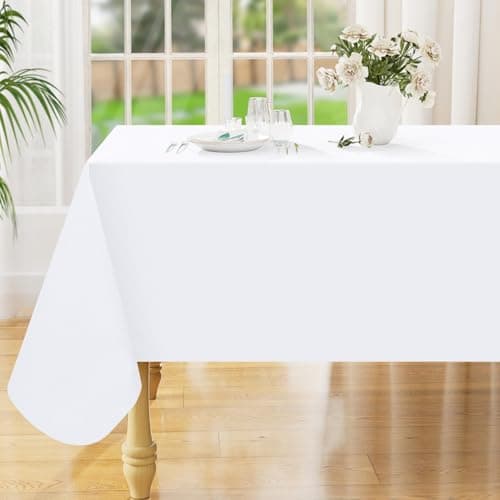 Smiry Rectangle Table Cloth 60x84 Inch, Waterproof Wipeable Vinyl Tablecloths Protector, Oil Spill Proof Plastic Table Cover for Dining, Picnic, Camping, Outdoor, White - Image 1