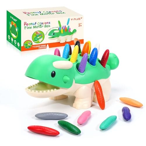 YPLUS Dinosaur Toys with Peanut Crayons, Montessori Sensory Fine Motor Learning Toys 24 Colors Toddler Crayons Box Toy Activity Set for Kids
