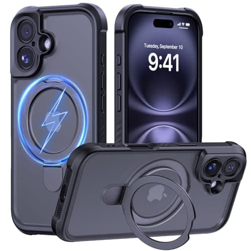 MOCCA Design for iPhone 16 Case with Magnetic Invisible Stand [Full Camera Protection] [Compatible with Magsafe] Military Drop Shockproof Translucent Matte Phone Case Cover 6.1",Black - Image 1