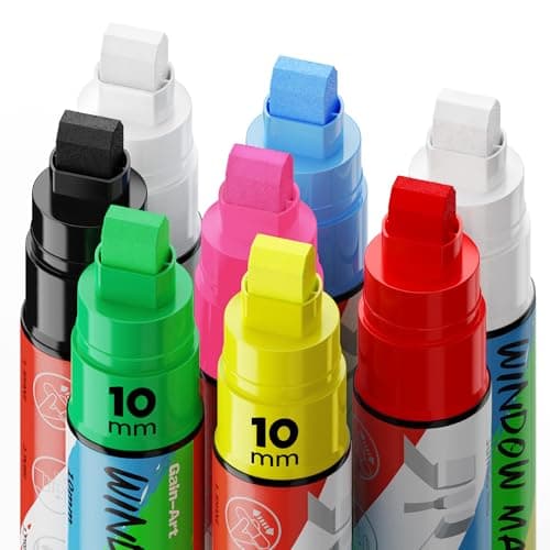 Gain-Art Car Window Markers for Glass Washable, 8 Jumbo Liquid Chalk Pens with 10mm Wide Tips & 3 in 1 Nib, Window Paint for Glass, Chalkboard, Menu Board, Restaurant, Bistro, Grocery Store