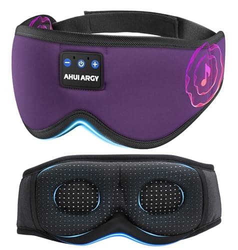 AHUIARGY Ice Silk Sleep Mask with Headphones, Sleep Headphones for Side Sleeper with 3D Cups, Bluetooth 5.4 Sleeping Eye Mask, Total Blackout Sleeping Headphones for Women Men(Purple) - Image 1