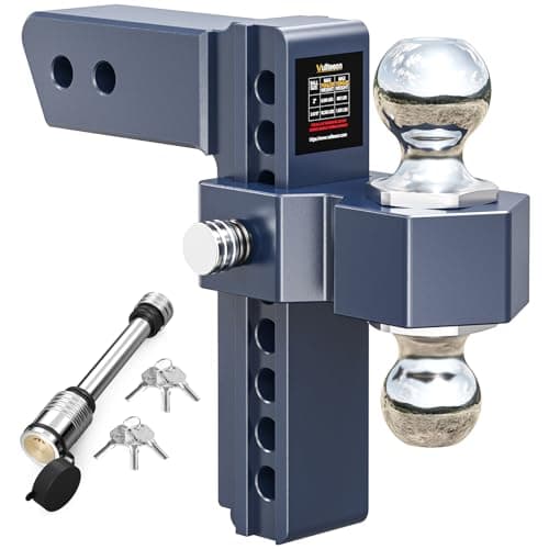 Vullteeon Adjustable Trailer Hitch, Drop Hitch for 2.5 Inch Receiver, 8 inch Aluminum Truck Hitch, 2 and 2-5/16 inch Balls, 18,500 LBS GTW, Two Anti-Theft Pins Locks