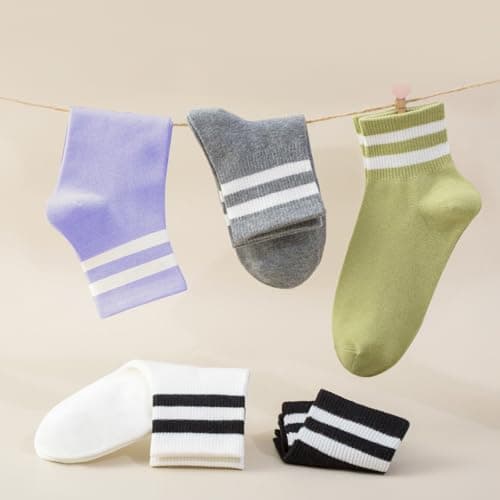 SISOSOCK Quarter Crew Cotton Socks for Women Striped Athletic Casual Breathable Socks 6-10 Pairs with Gifts Box - Thumbnail 3