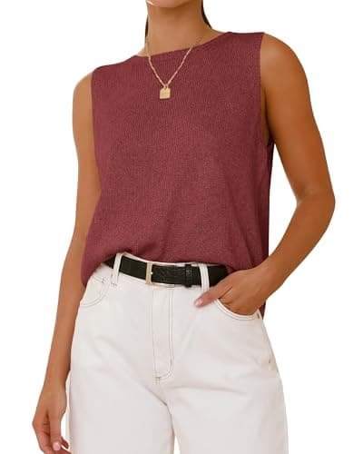 BTFBM Sleeveless Sweater Tops for Women 2026 Crew Neck Lightweight Casual Loose Tank Summer Outfits Fashion Clothing(Maroon, Medium) - Image 1