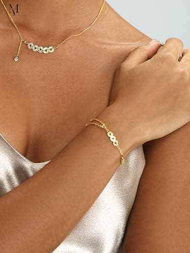 Mareclat Dainty Gold Chain Feng Shui Bracelet, Coins Charm 18K Gold Filled Good Luck Bracelet for Women Non Tarnish - Thumbnail 4