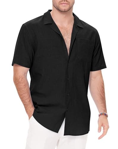 Guayabera Shirts for Men Linen Button Down Short Sleeves Shirt Casual Summer Cuban Vacation Beach Tops - Image 1