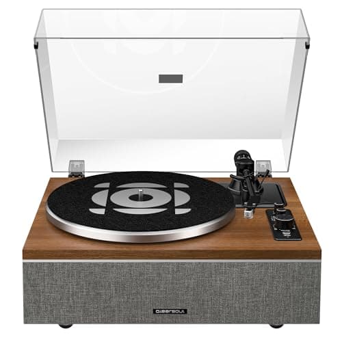 QLEARSOUL ONE-S Vinyl Record Player with Bluetooth Input/Output, All-in-One Vintage Turntable Built in Speakers, Phono Preamp & DSP, AT-3600L Cartridge, 33/45 RPM (Walnut) - Image 1