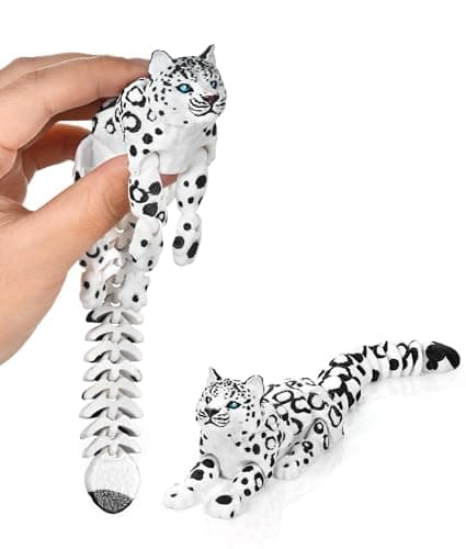 3D Printed Snow Leopard, 8.3" 3D Printed Animal, 3D Printed Toys for Stress Relief, Easter Eggs Animals Figurines, Easter Basket Stuffers Toys for Boys Kids Teen 5-7 4-6 8-12 (Snow Leopard Toy)
