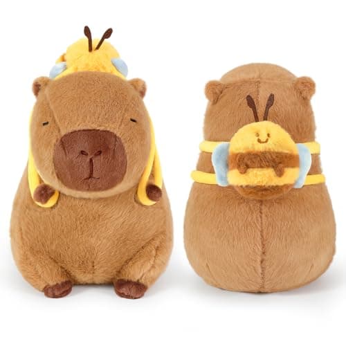 Ditucu Cute Capybara Plush with Bee Backpack Kawaii Capibara Stuffed Animal Toys Plushies Gifts for Kids Brown 13 inch - Image 1