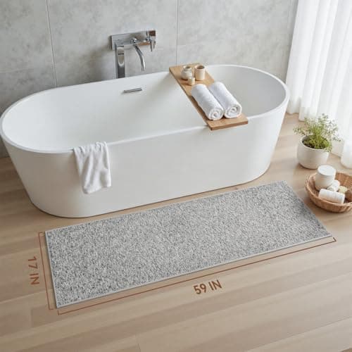 PADOOR Thin Bathroom Runner 17"x59", Braided Bath Mats for Bathroom fits Under Door, No-Slip Rubber Bath Rugs, Machine Washable & Quick Dry Absorbent Bath Mat (Grey) - Thumbnail 2