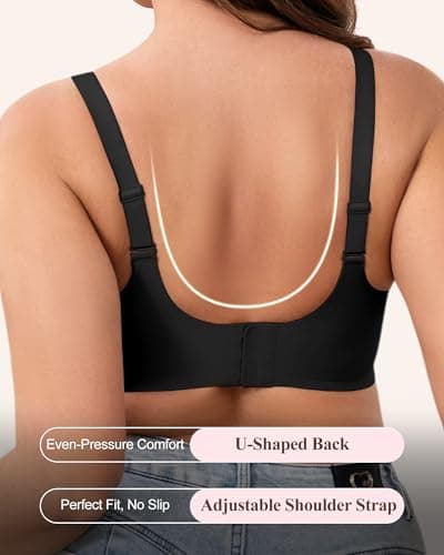 ZEBELL M-5XL Wireless Bras for Women No Underwire, Plus Size V Lace Comfortable Bralette with Support, Full Coverage T-Shirt Bra - Thumbnail 5