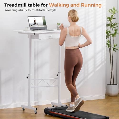 COMHOMA Small Standing Desk Adjustable Height Small Computer Desk Mobile Portable Rolling Laptop Table with Wheels 32" Computer Workstation Sit Stand Desks Portable Standing Table Treadmill desks - Thumbnail 2