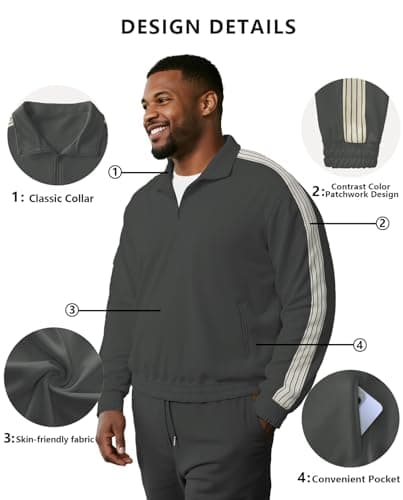Yuyapu Heavyweight Quarter Zip Pullover Mock Neck Sweatshirt for Big and Tall Men with Dual Pockets Sweater for Workout Gym Dark Gray - Thumbnail 5