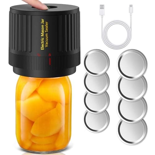 Electric Mason Cordless Vacuum Sealer Kit for Wide-Mouth & Regular-Mouth Mason Jars, for Food Storage and Fermentation, Black - Image 1