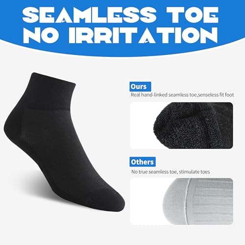 Forcool Diabetic Ankle Socks, Loose Top Extra Wide Non-Binding and Cushioned for Men's Women's, Black White, Large, 6 Pairs - Thumbnail 5