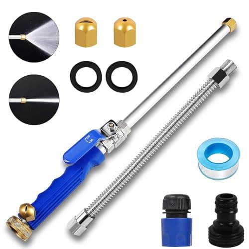High Pressure Power Washer Wand, Watering Sprayer Cleaning Tool, Upgraded Hydro Jet Water Hose Nozzle with 2 Different Nozzles, Quick Connect Flexible Wand Lance for Gutter Patio Car Pet Window-blue - Image 1