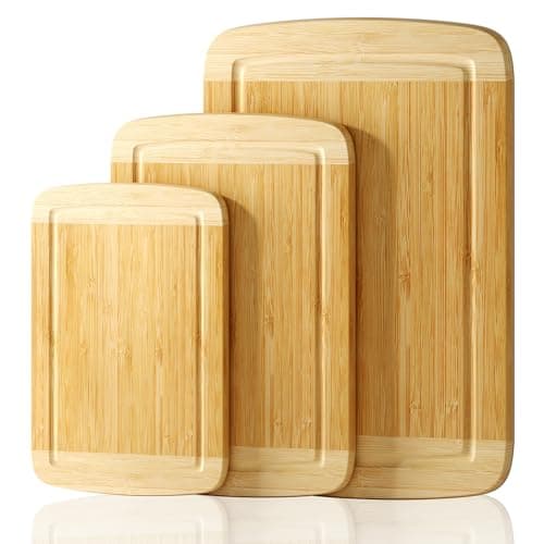 GuanQiao Cutting Boards for Kitchen (3-Piece)-Large Bamboo Cutting Board Non Toxic for Chopping Meat, Vegetables & Fruit, Over the Sink Use - Image 1